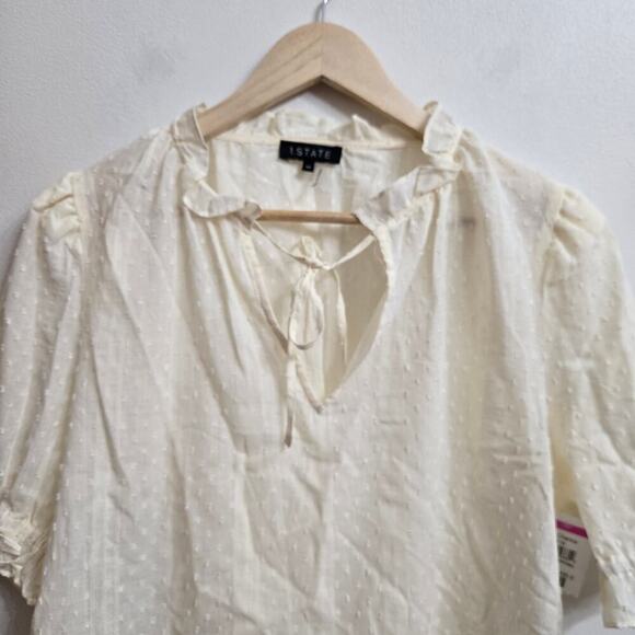 NWOT 1.STATE Women Cottagecore Sheer Blouse Ivory Medium Ruffle Puff Sleeves - Picture 3 of 11